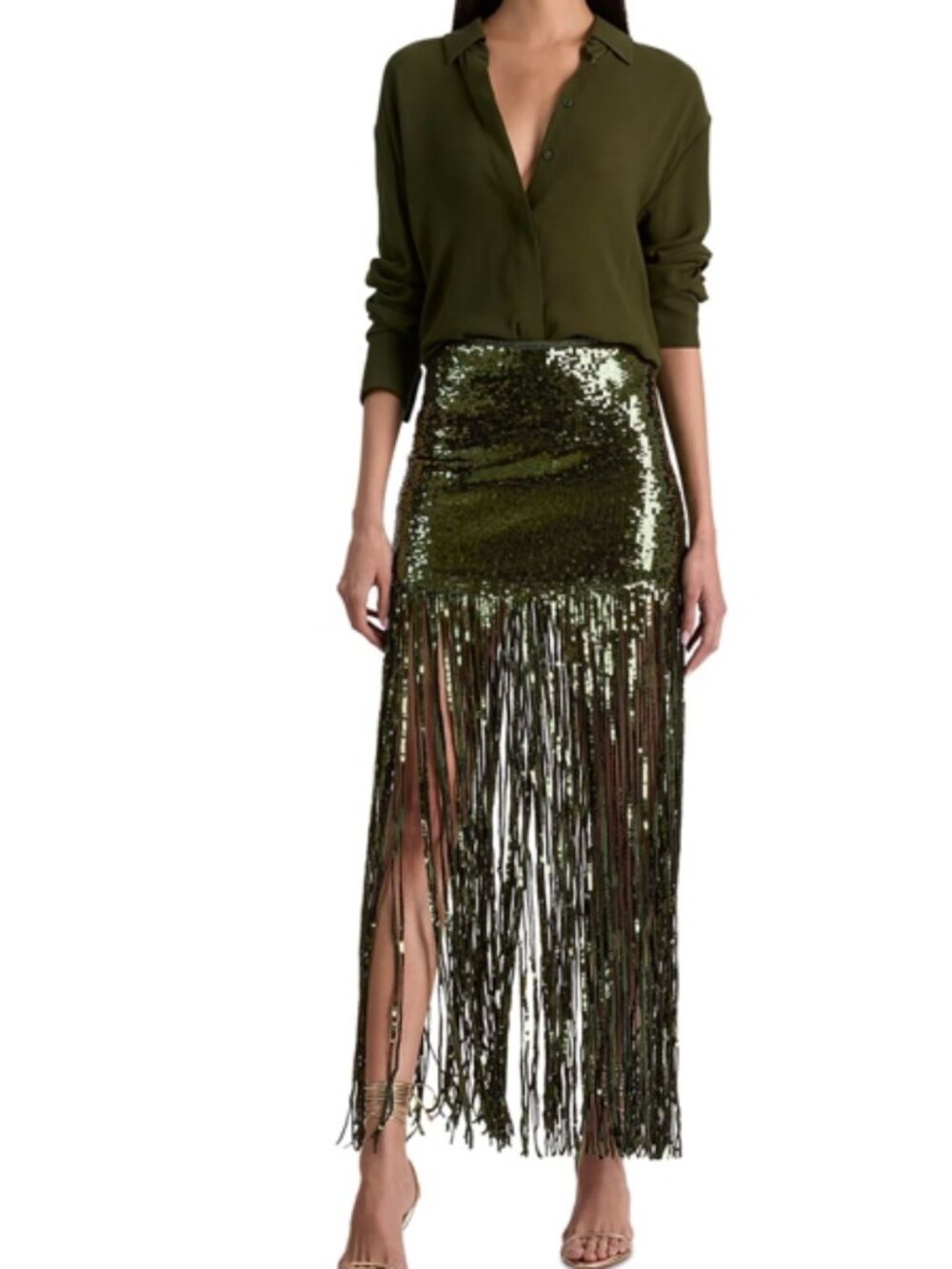 Alice and Olivia Kendra Sequinned Fringe Skirt